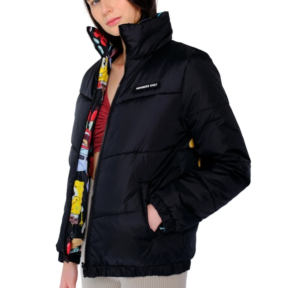 YSYS-B2 Members Only Nickelodeon SpongeBob SquarePants Reversible Puffer Jacket - Picture 3 of 12